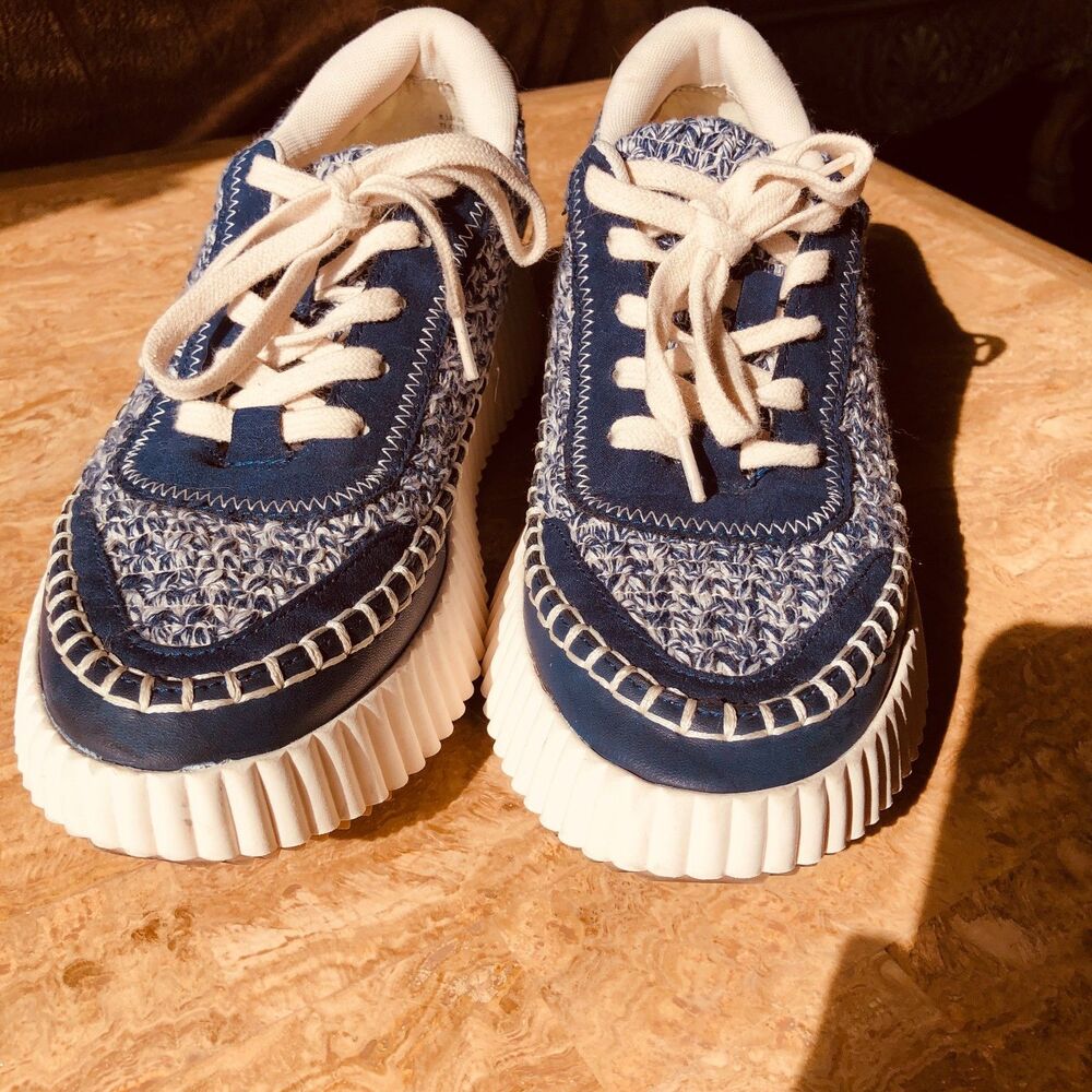 Dolce Vita Dolen Sneakers Blue Suede & Woven Knit Size 8.5 Heel 1.6"